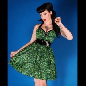 DEADLY DAMES Green Leopard Pinup Dress Large L